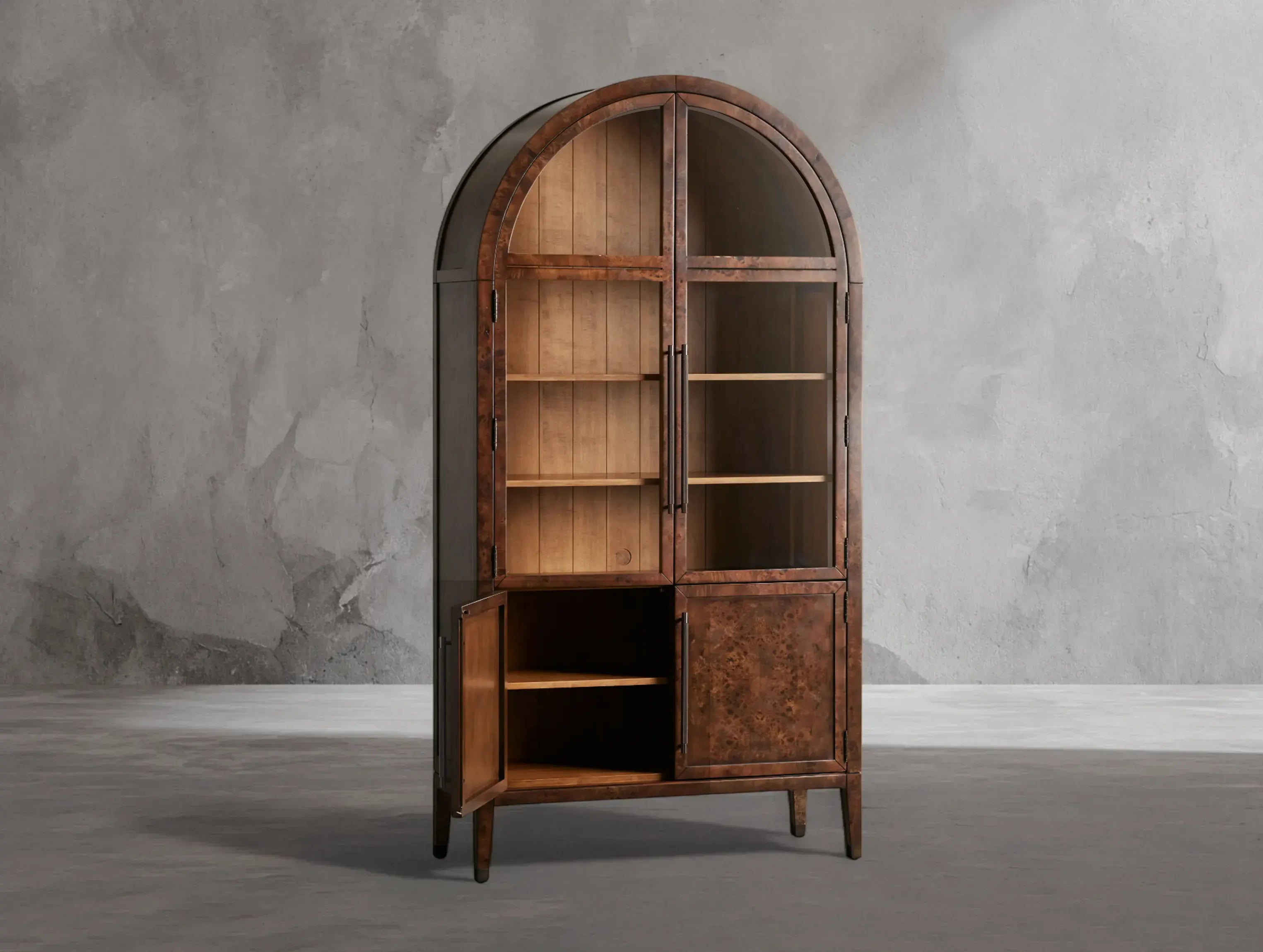 Hottiy Burl Glass Display Cabinet - LED