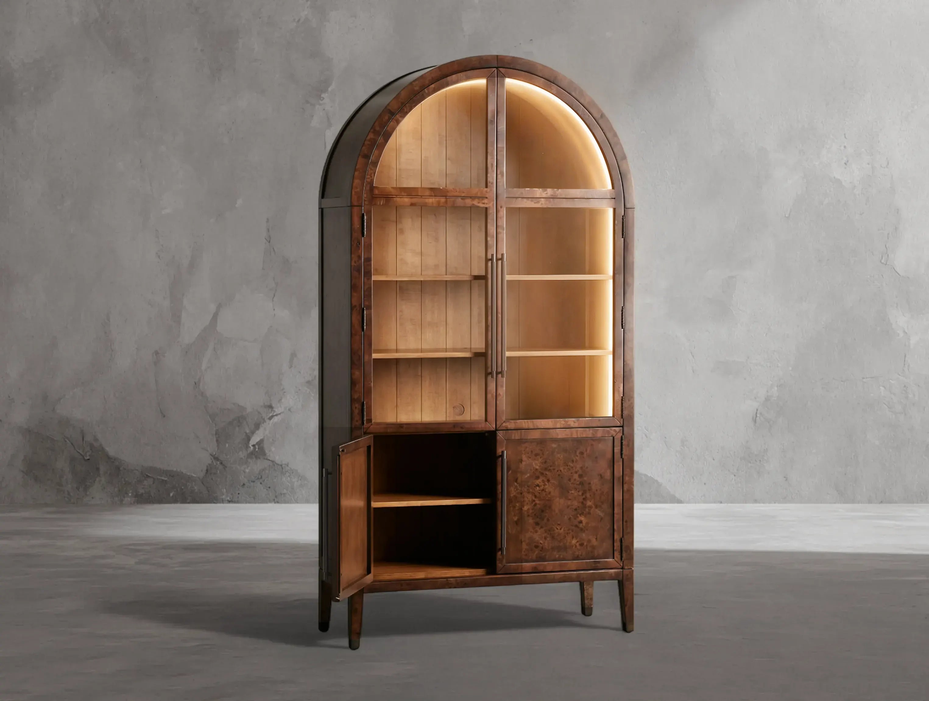 Hottiy Burl Glass Display Cabinet - LED