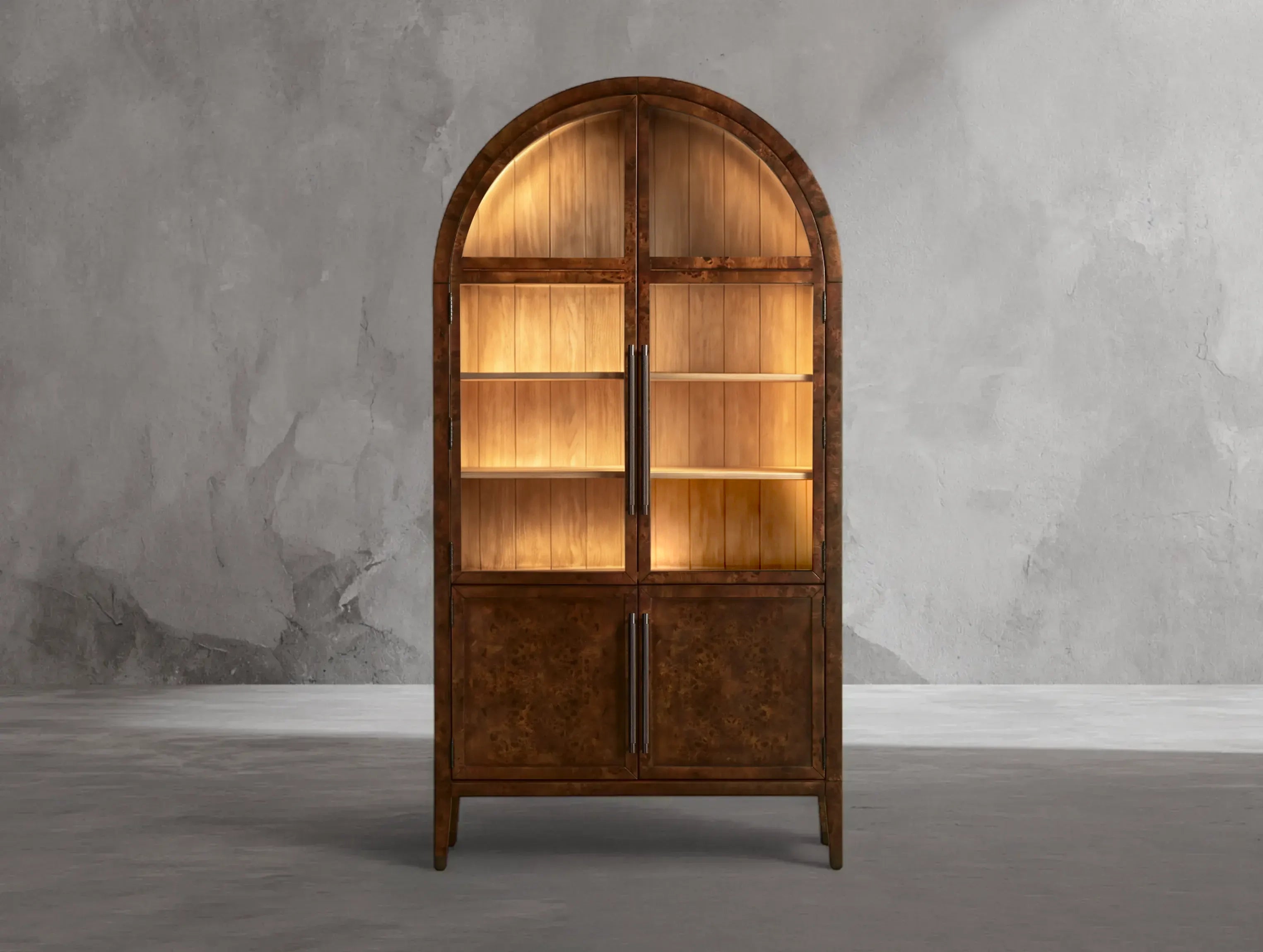 Hottiy Burl Glass Display Cabinet - LED
