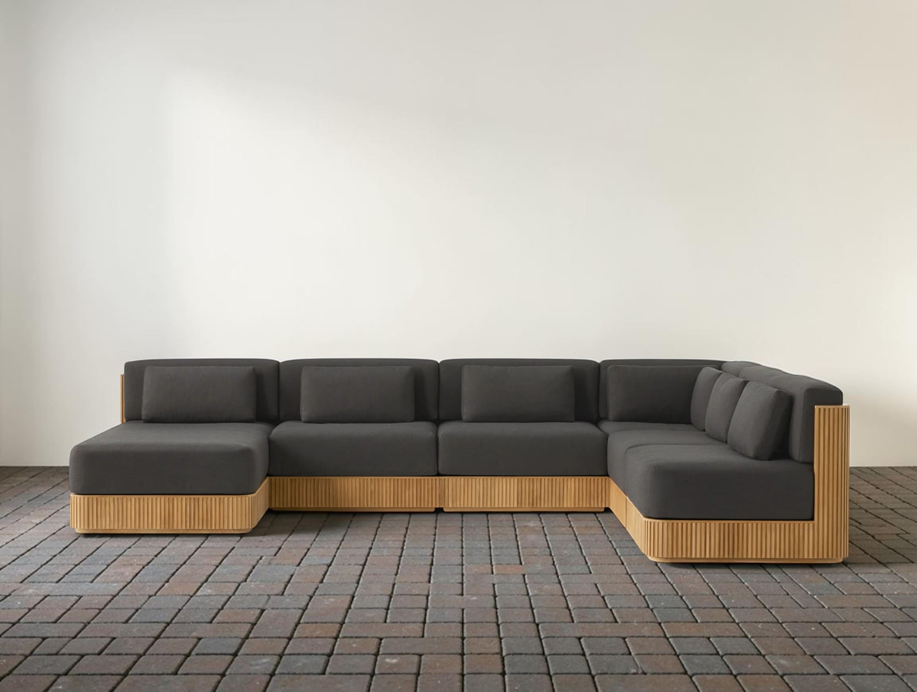 Rolphin Outdoor Teak Six-Piece Sectional with Chaise