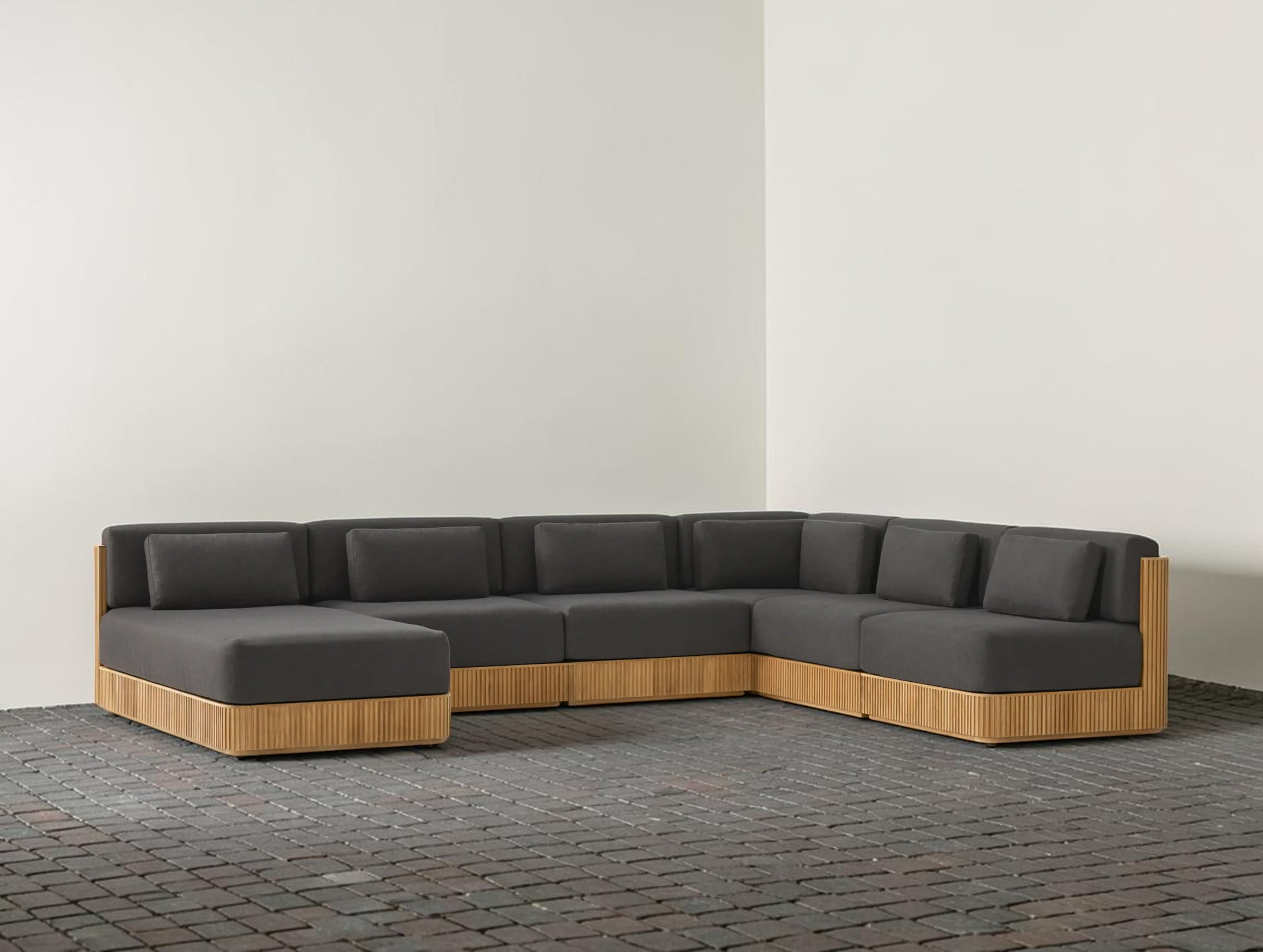 Rolphin Outdoor Teak Six-Piece Sectional with Chaise
